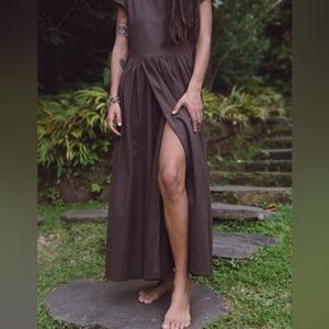 Aya Sacredwear Brown Linen Dress